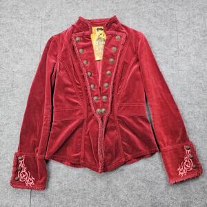 Vintage iKhan Jacket Womens Medium Velvet Military Embroidered Korean Tribal Y2K